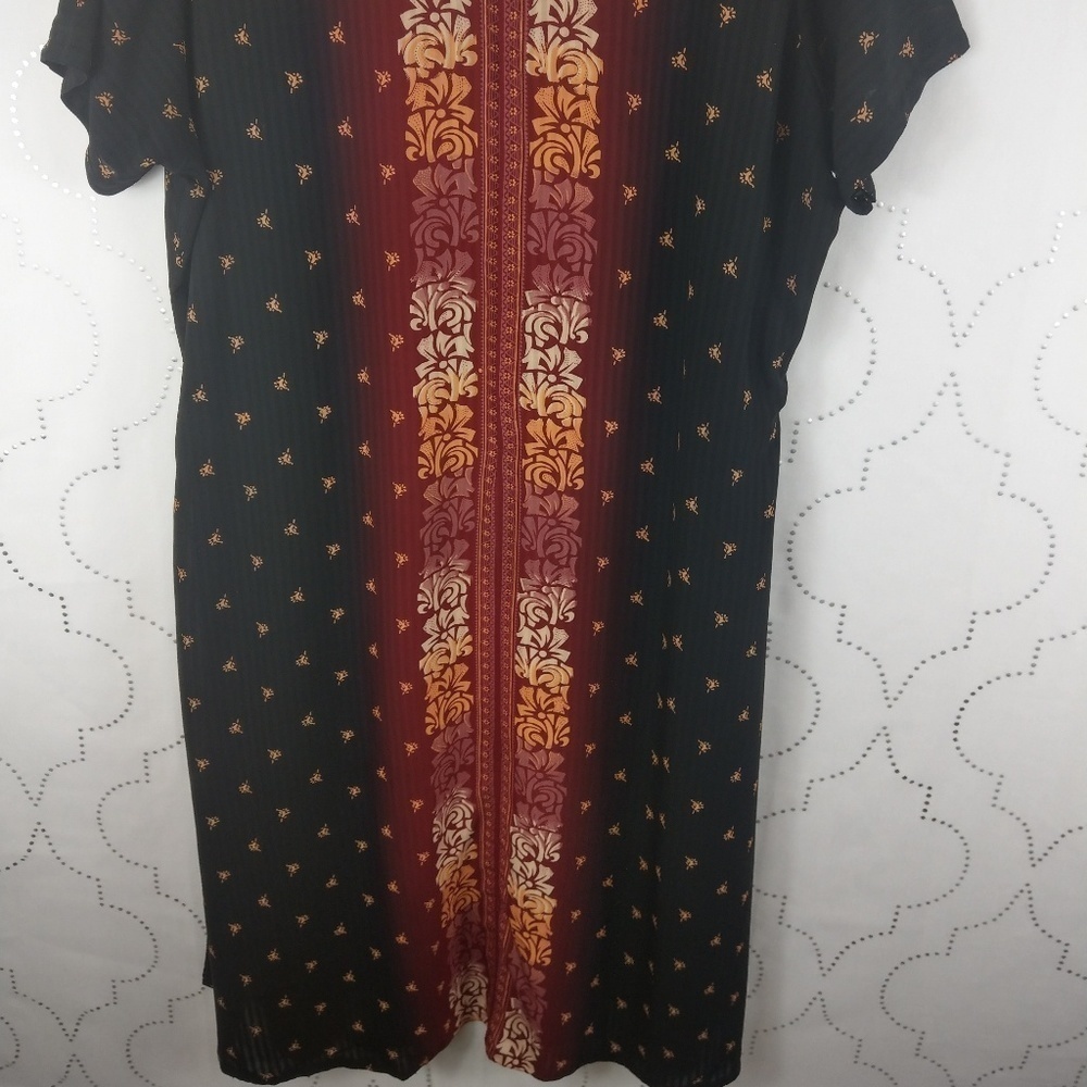 black burgundy& gold short sleeve burnout dress - Picture 5 of 8